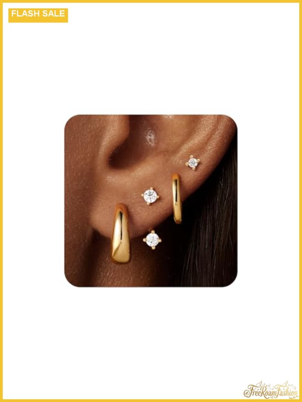 14K Gold Plated Hypoallergenic Huggie Hoop and Stud Earring Set for Multiple